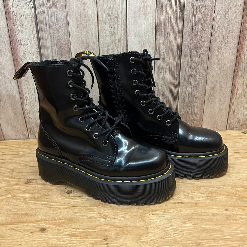 Dr Martens Jadon Platform Boots Black Leather Womens 6 Mens 5 EU 37 Side Zip